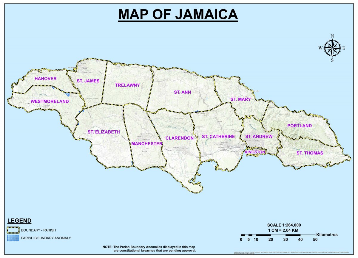 Jamaica Map Parish And Capitals 0 MAP OF JAMAICA 