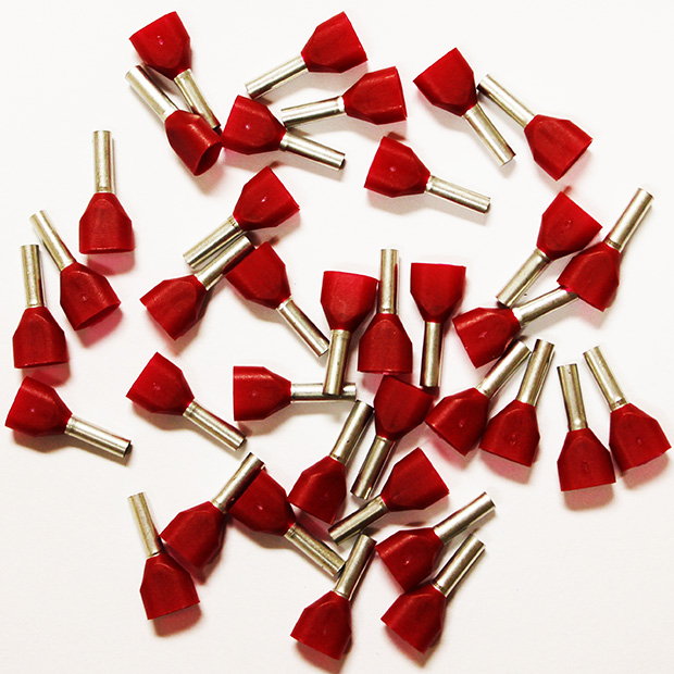 Wire Ferrule, Red, Twin, AWG 16x2, 8 mm Barrel, 500 per bag - Image 2