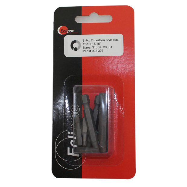8 Pc Robertson Style Insert Bit Set-Sizes: S1,S2,S3,S4 1" & 1-15/16" lengths - Image 1