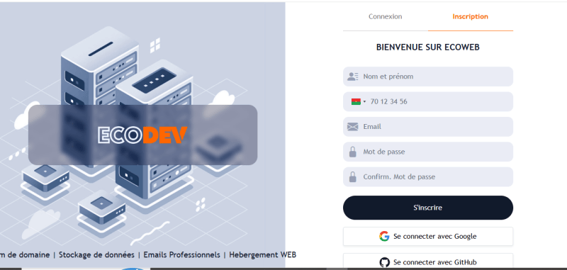 Page d'inscription et de connexion