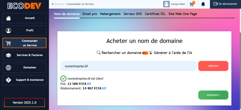 Réserver un domaine