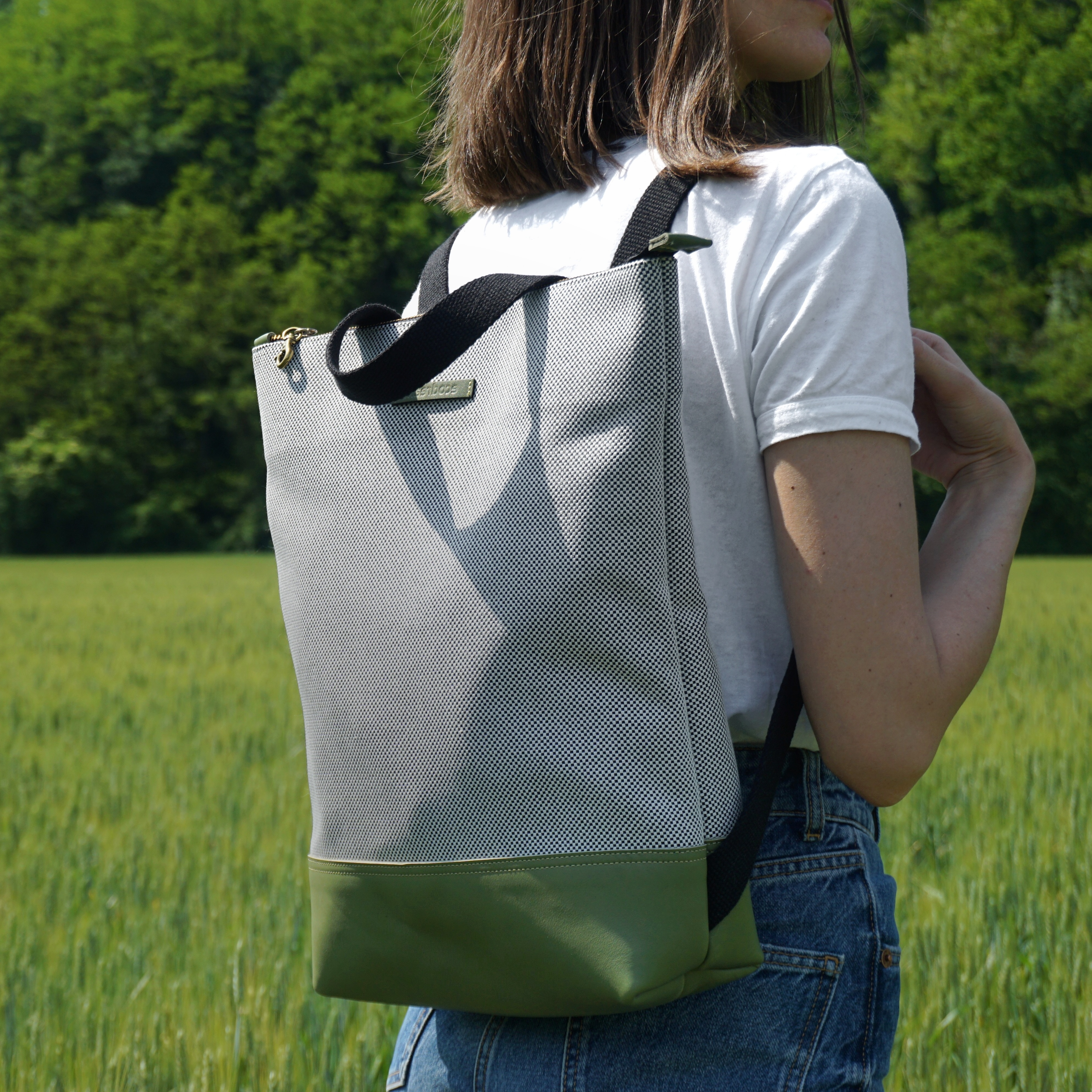 HYBRID | borsa/zaino in tessuto grigio e pelle effetto coccodrillo |  ecodream