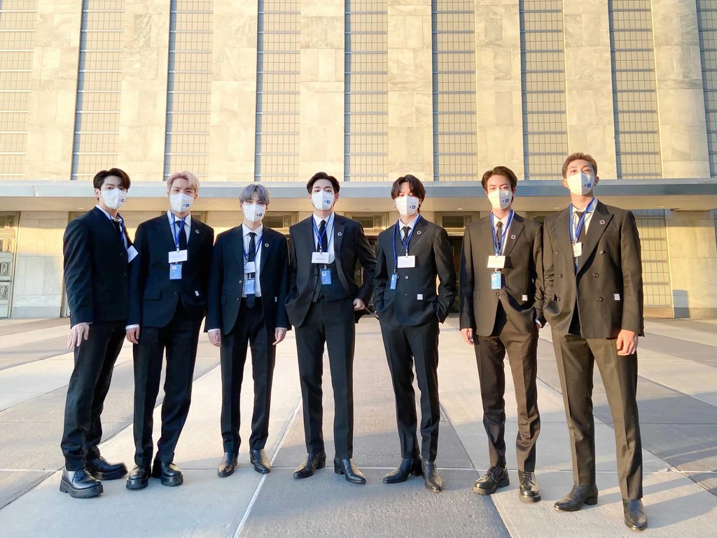 BTS wearing re;code upcycled suits for UN event