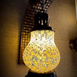 Homely broken glass mosaic lamp on metallic wall fixture with E27 holder at ECOLIGHT showroom for lights for your home