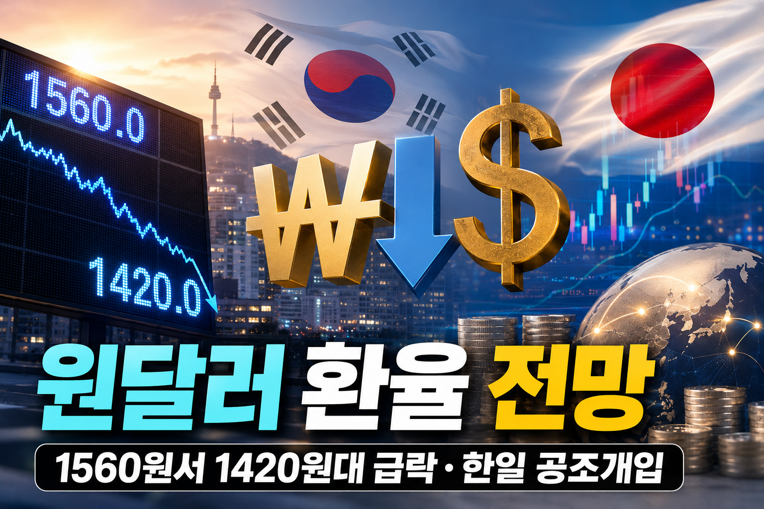 원달러 환율 전망을 보여주는 서울 외환시장 전광판과 원·달러 시세 그래프