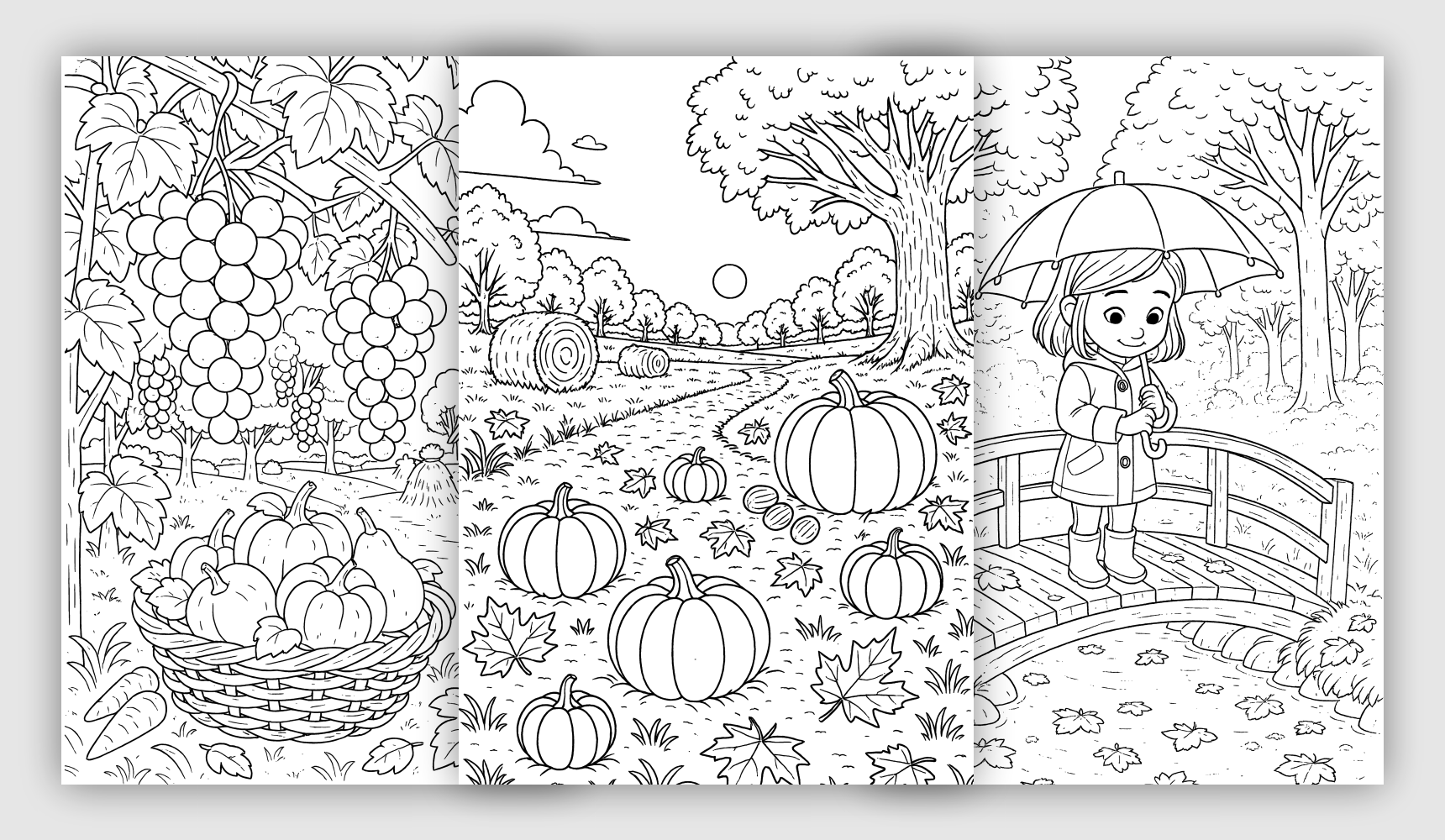 Seasonal printable coloring sheets inspired by autumn scenes and nature
