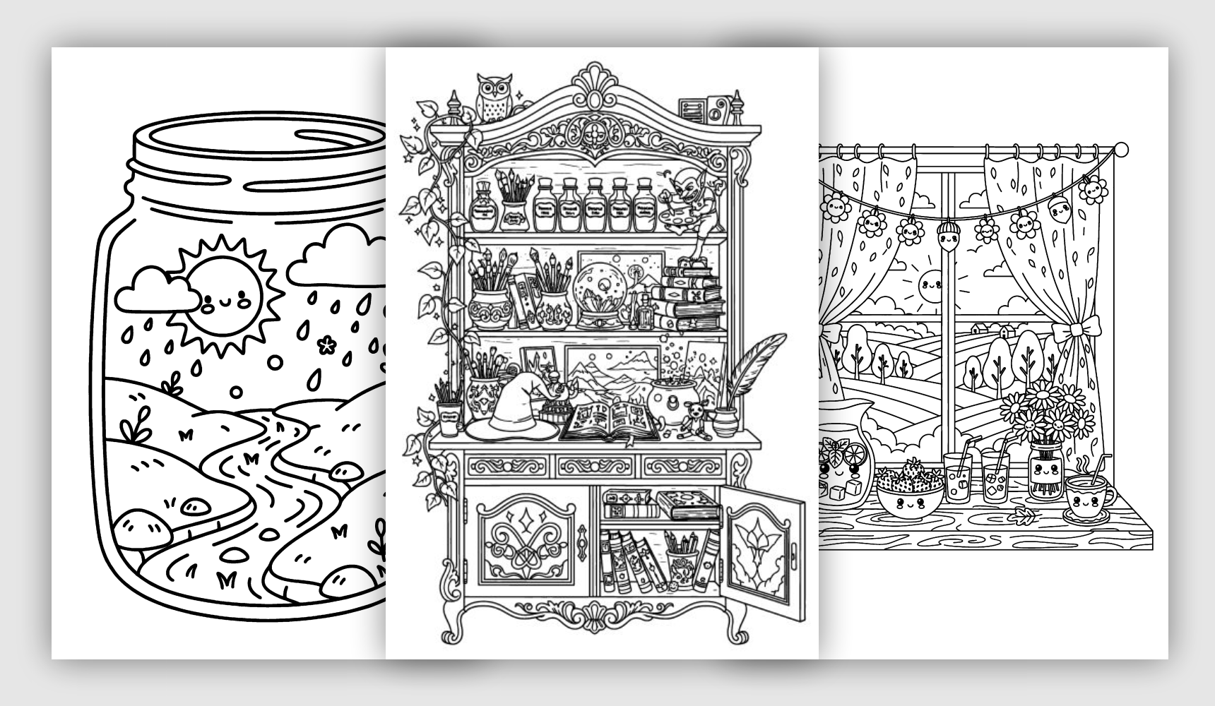 Detailed whimsical worlds and miniature scenes filled with tiny objects and playful details.