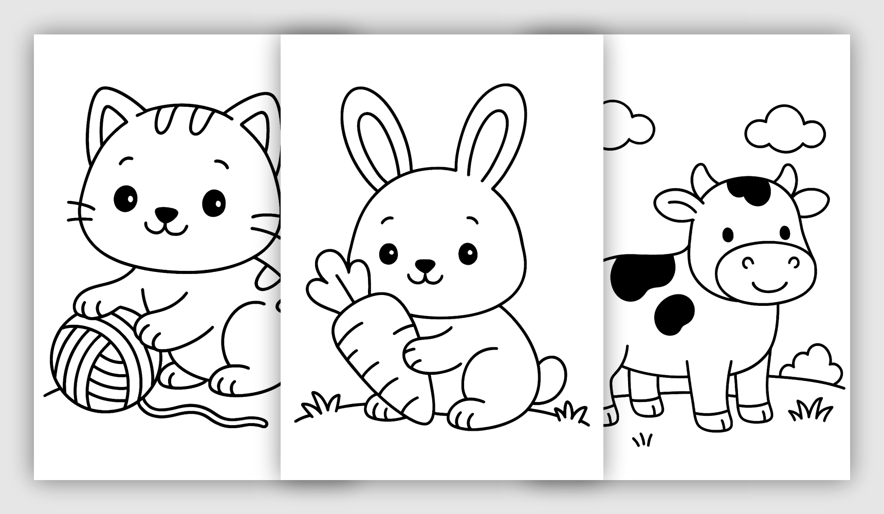 Very simple coloring pages for toddlers with big shapes and minimal details.