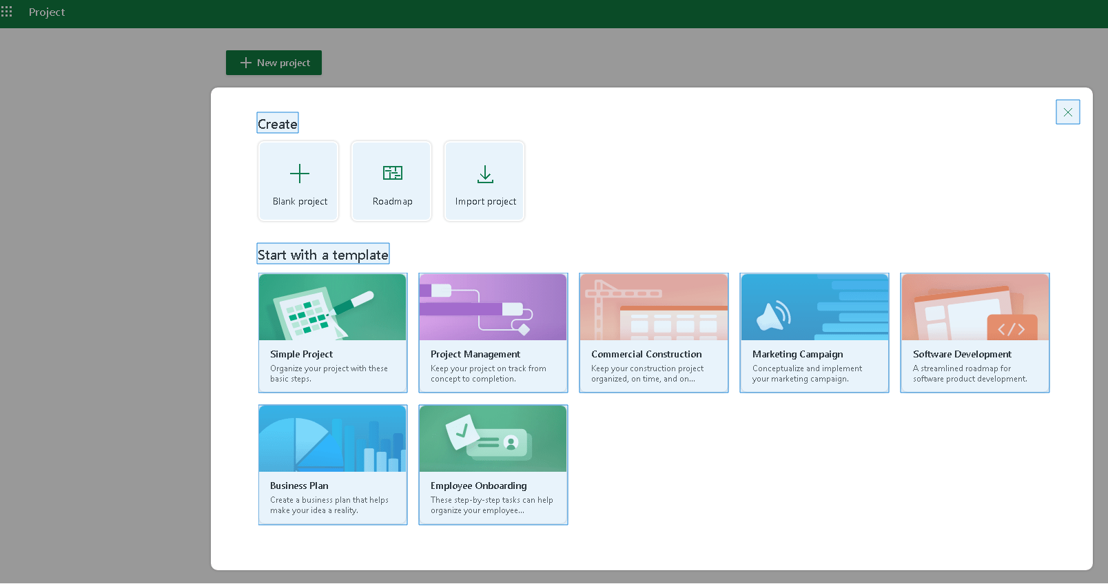 model de projet en Project for the Web