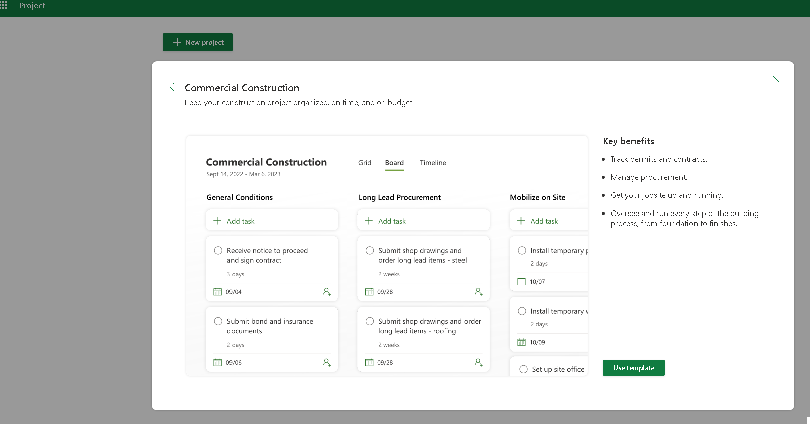 Model de projet en Project for the Web2
