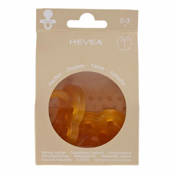 HEVEA-Classic Pacifier -Round Teat- 0-3 Months(2 Pack)