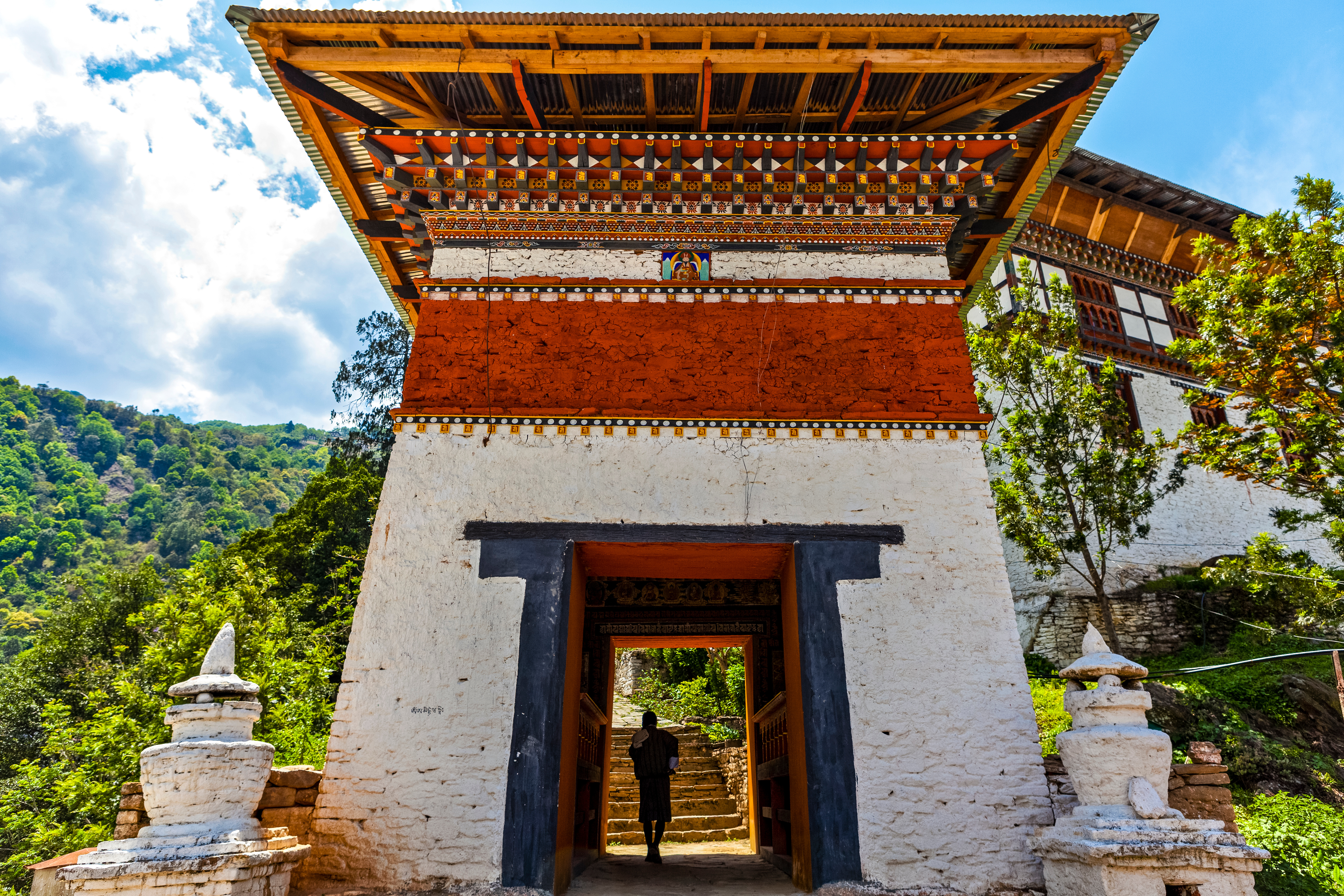 Entrance gate of the Lhuentse Dzong monastery in Lhuntse, Eastern Bhutan, Asia