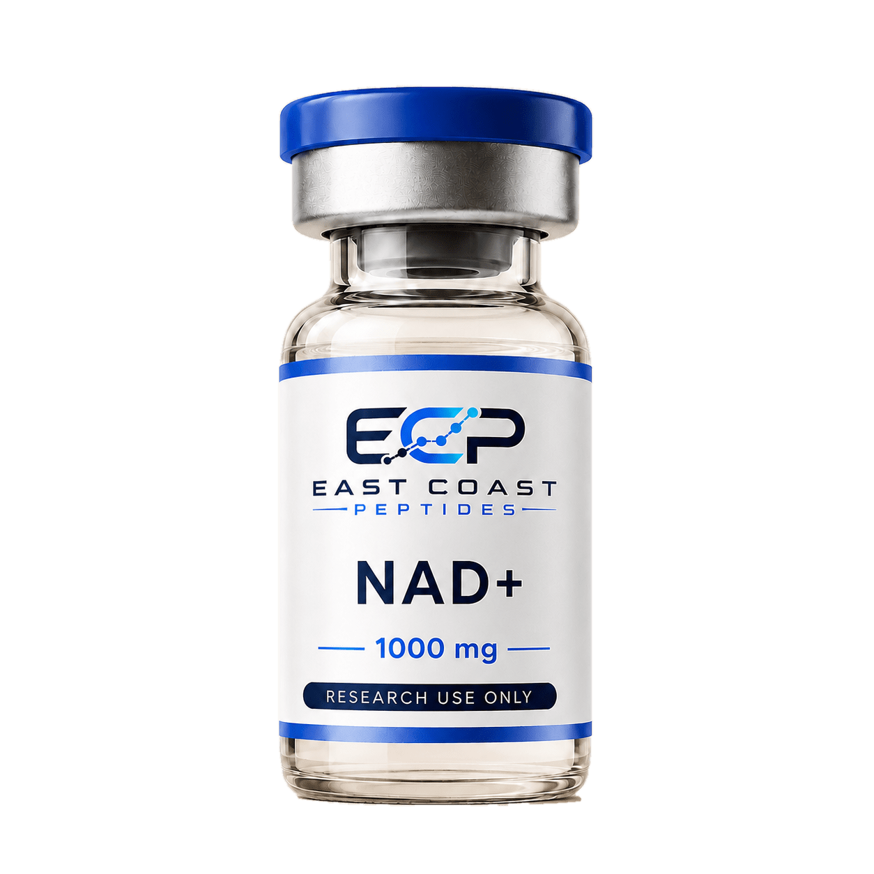 East Coast Peptides NAD+ research vial with current product label