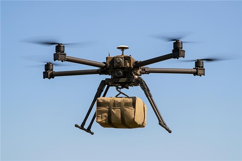 Drone delivering a package payload