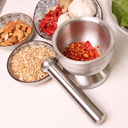 Brushed Stainless Steel Mortar And Pestle - Spice Grinder & Pill Crusher With Non-Slip Base - View #9