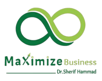 Logo of Maximize Business by Dr. Sherif Hammad featuring an infinity symbol and text in green.