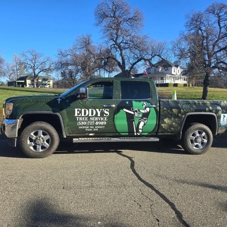 The Eddy’s Tree Service truck—loaded, ready, and on the road to the next job site.