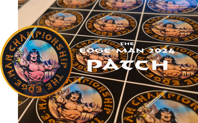 The Edge-Man woven iron-on patch and stickers