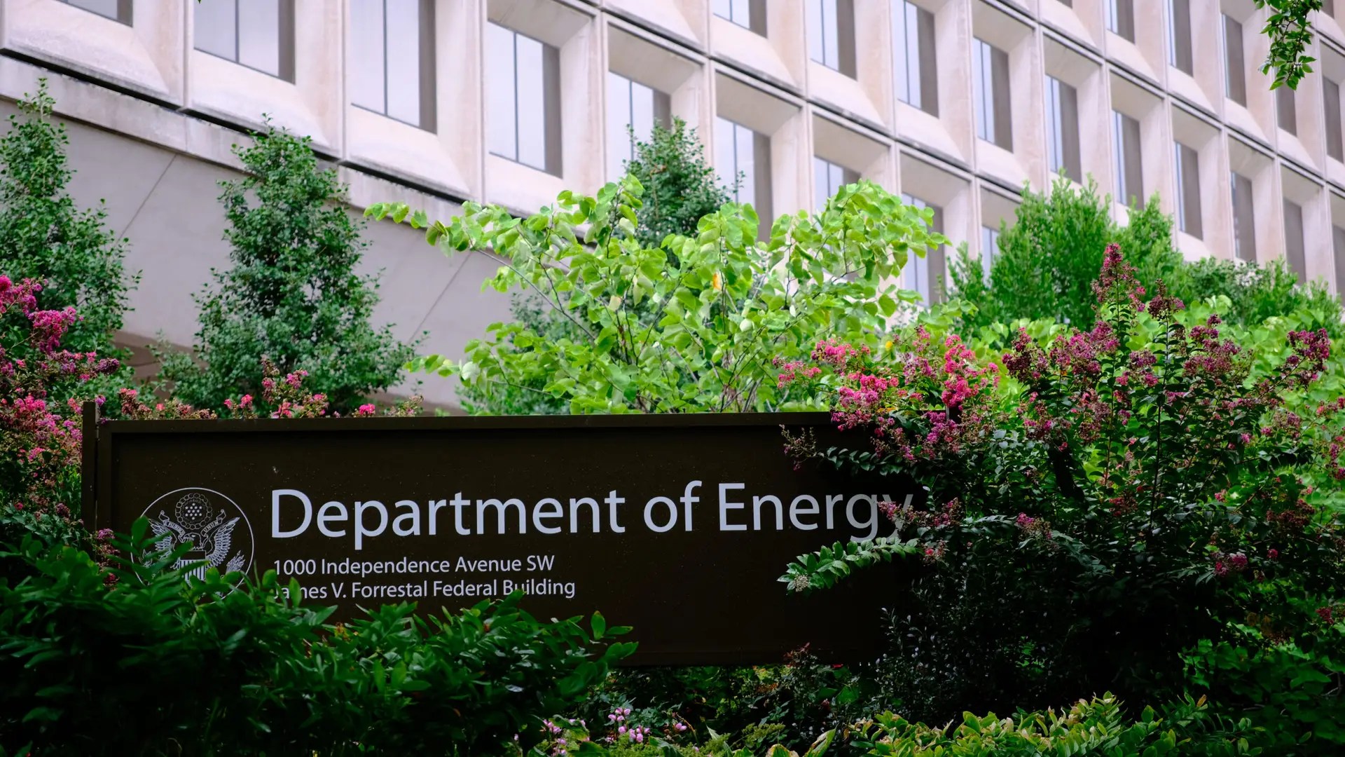 U.S. Department of Energy sign in front of the agency headquarters