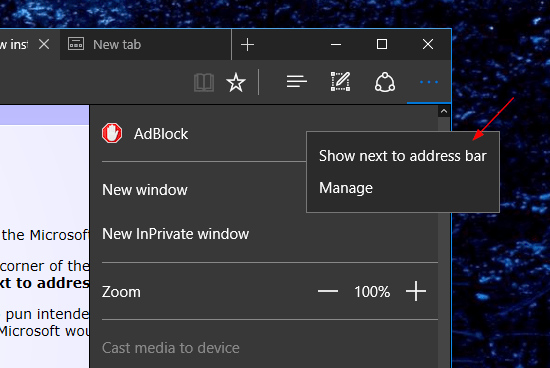 Edge - AdBlock extension option