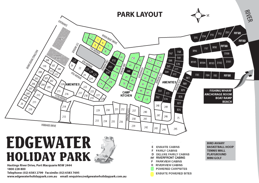 Options At Edgewater Holiday Park On The Hastings River MAP APRIL2010.