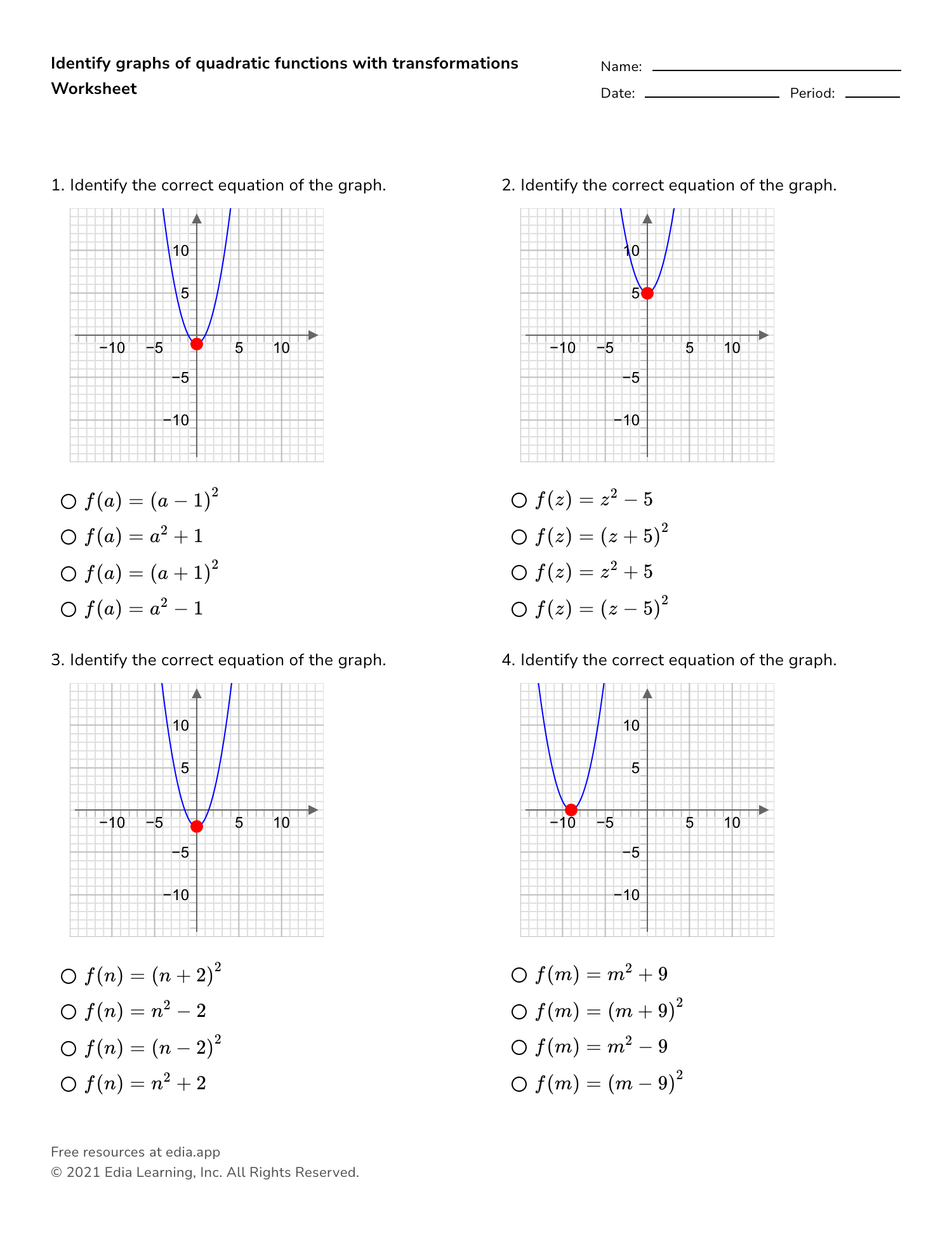 Transformations of functions worksheet answers