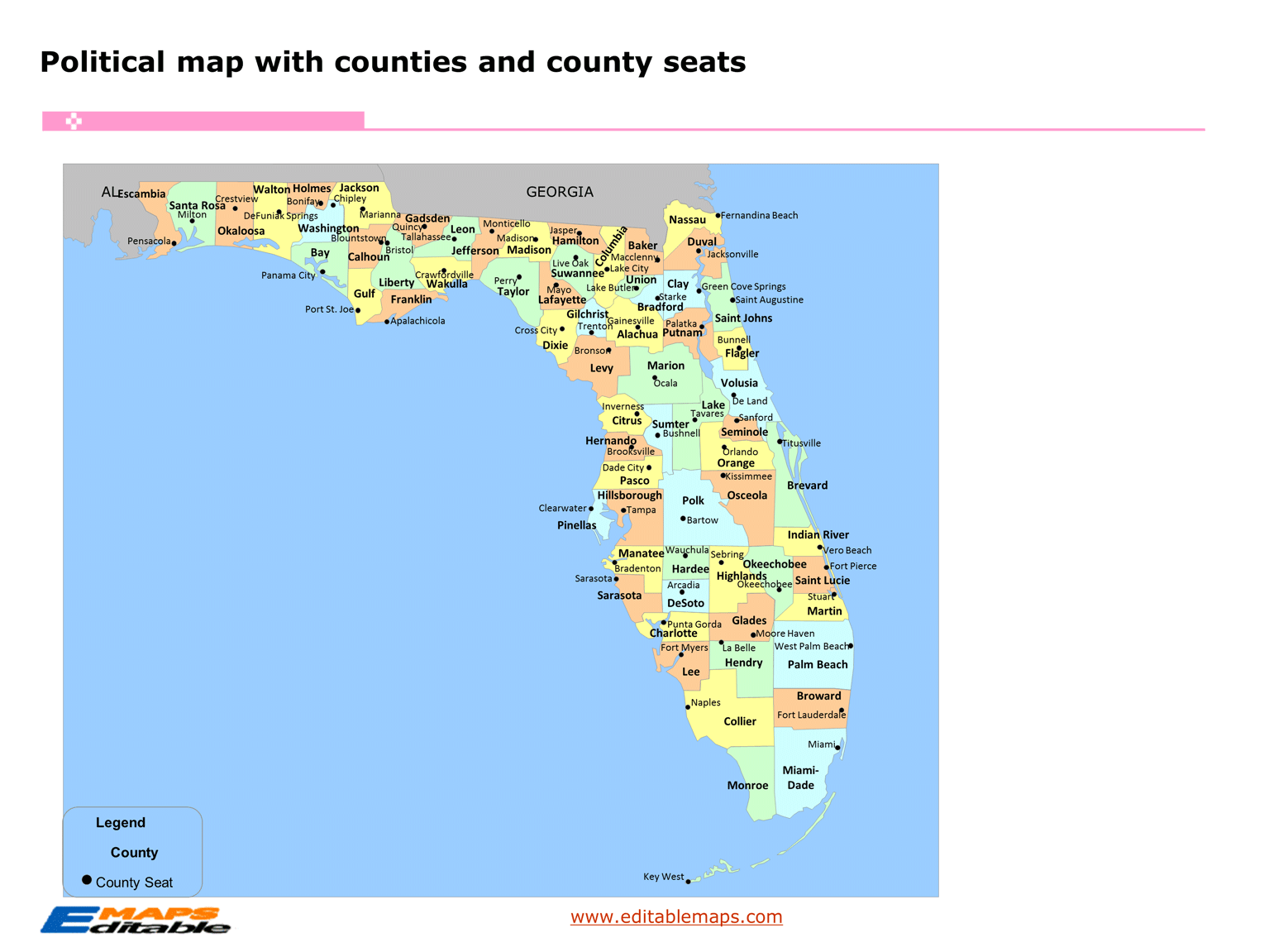 Political Map Of Florida Counties Boundaries Major Cities And Geography Florida Map 10 