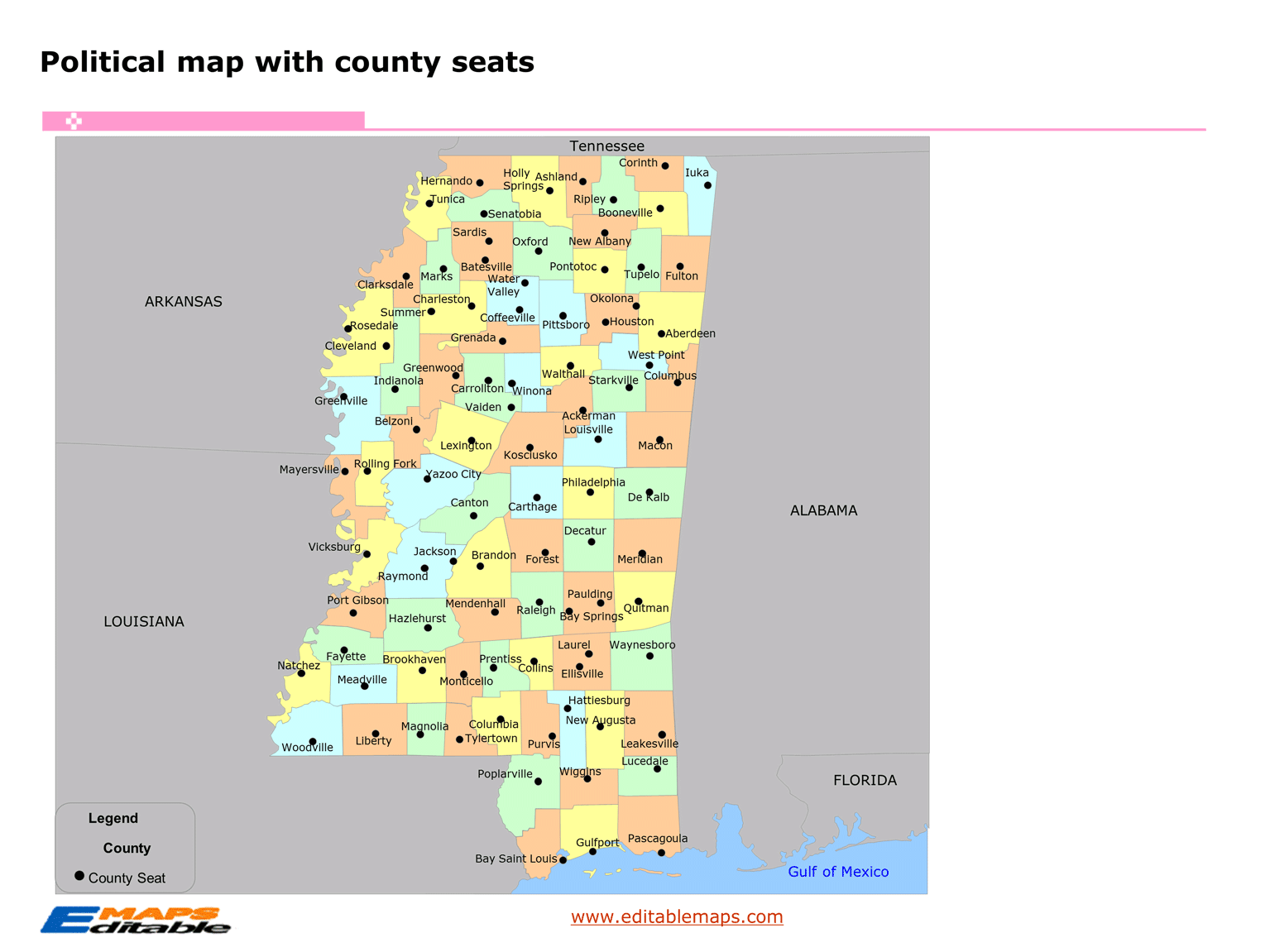 Mississippi County Map Editable Powerpoint Maps.