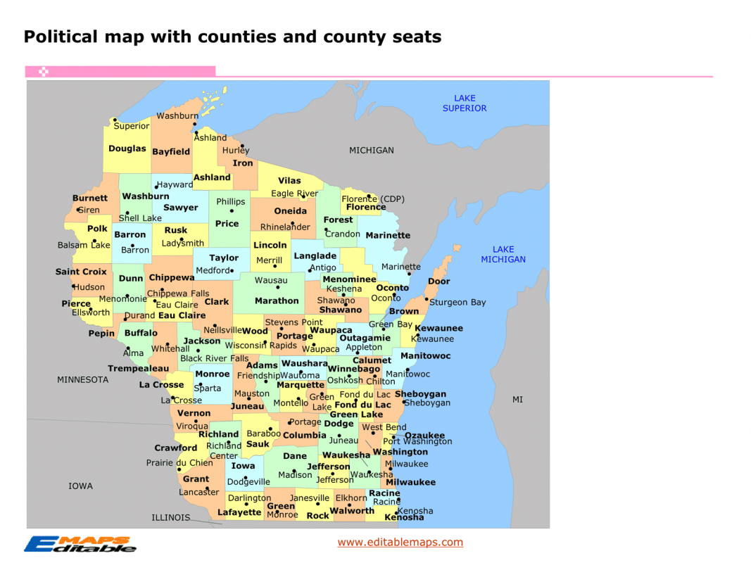 Counties Map In Wisconsin.