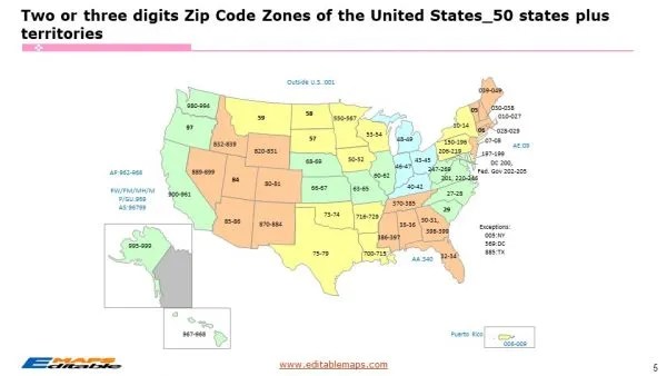 USA Zip Code Map Editable PowerPoint Maps United States Zip Code Map 4 600x338 