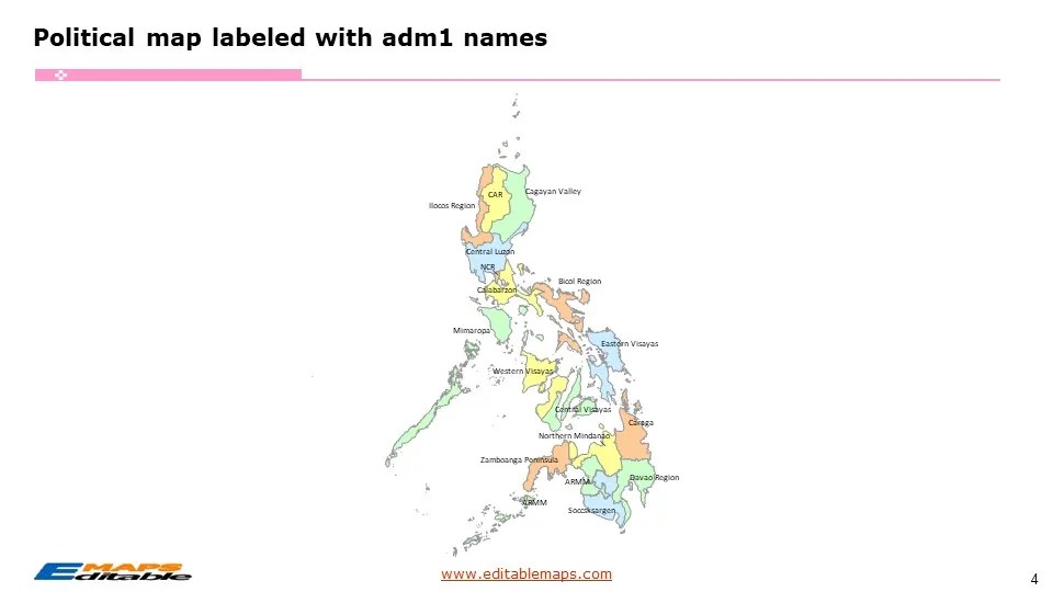 Philippines Map With 17 Regions Editable PowerPoint Maps Philippines Map 4 