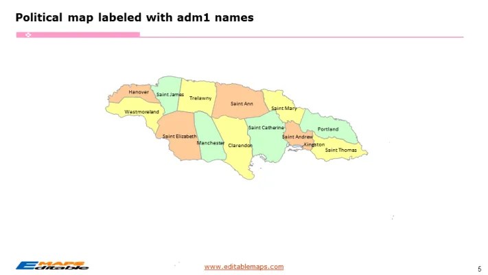 Jamaica Map With 14 Parishes Editable PowerPoint Maps Jamaica Map 5 711x400 