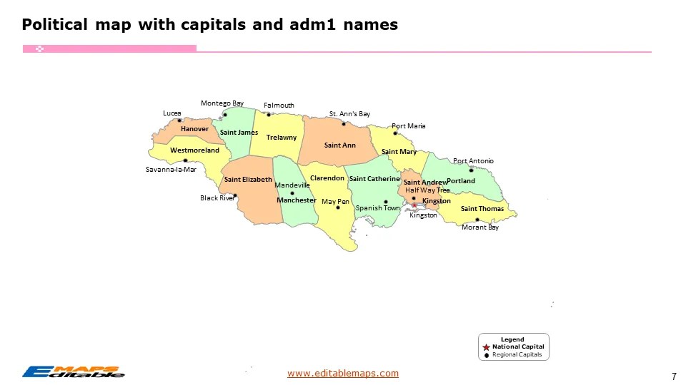 Jamaica Map With 14 Parishes Editable PowerPoint Maps Jamaica Map 7 