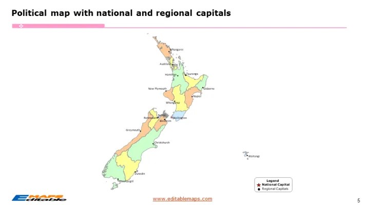 New Zealand Map With 17 Regions And 68 Districts Editable PowerPoint Maps New Zealand Map 5 711x400 