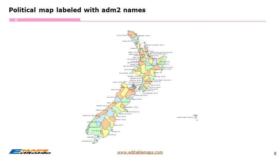 New Zealand Map With 17 Regions And 68 Districts Editable PowerPoint Maps New Zealand Map 8 