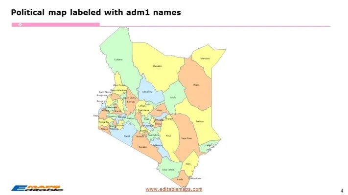 Kenya Map With Counties And 290 Districts Editable Powerpoint Maps.