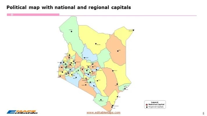 Kenya Map With Counties And 290 Districts Editable Powerpoint Maps.