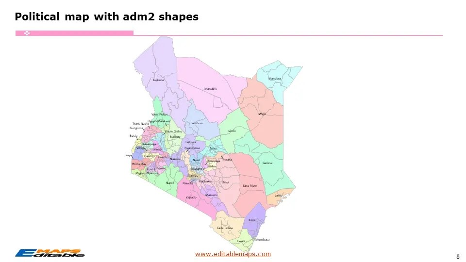 Kenya Map With Counties And 290 Districts Editable Powerpoint Maps.