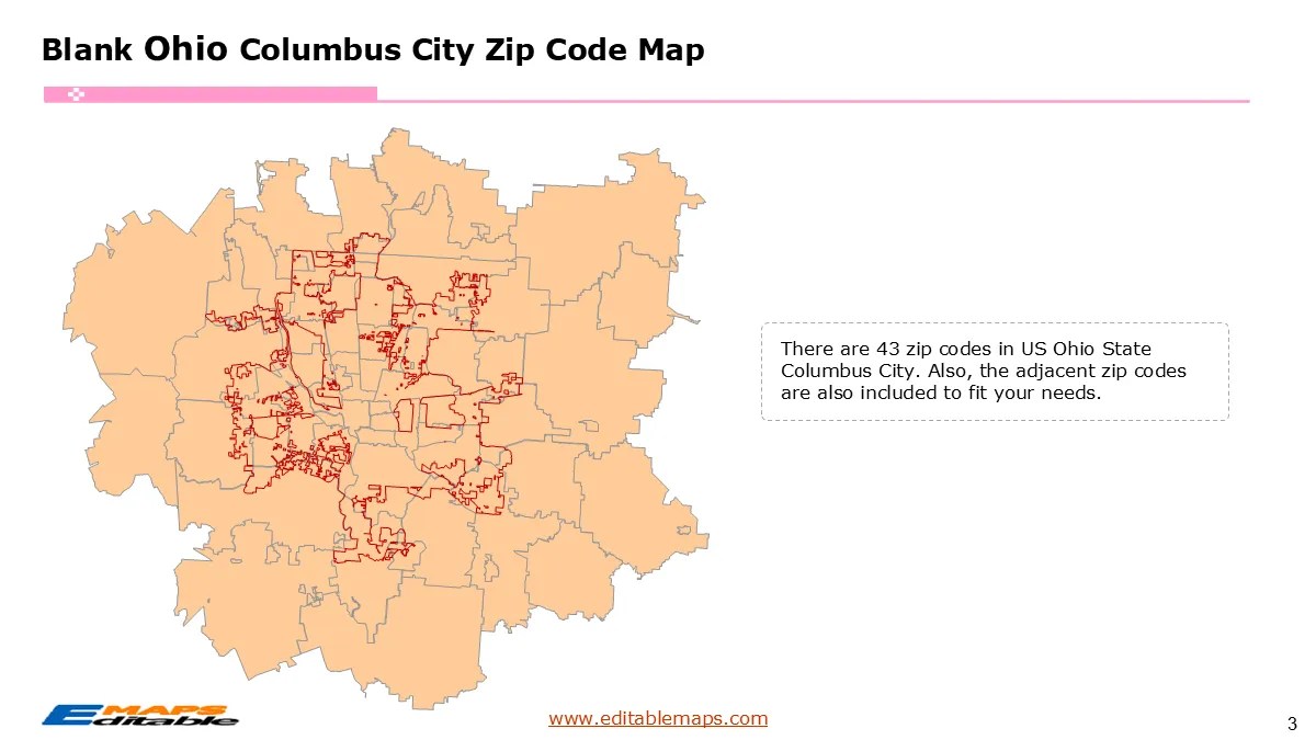 Columbus Ohio Zip Code Map Editable PowerPoint Maps Columbus Ohio Zip Code Map 3 