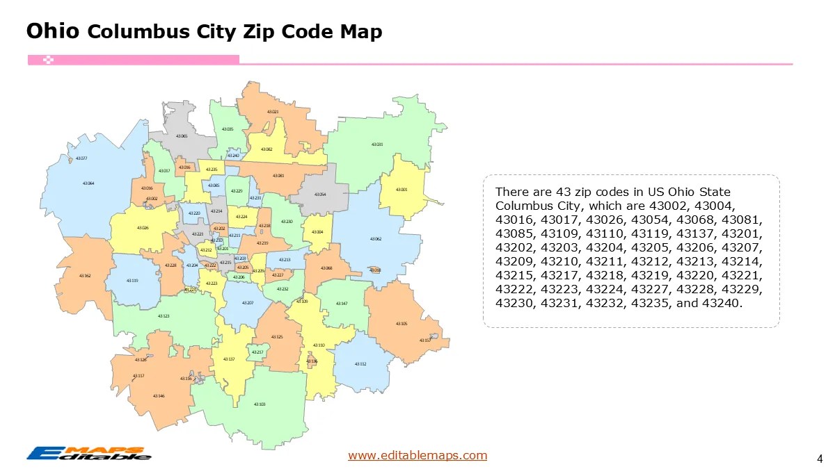 Columbus Ohio Zip Code Map Editable PowerPoint Maps Columbus Ohio Zip Code Map 4 