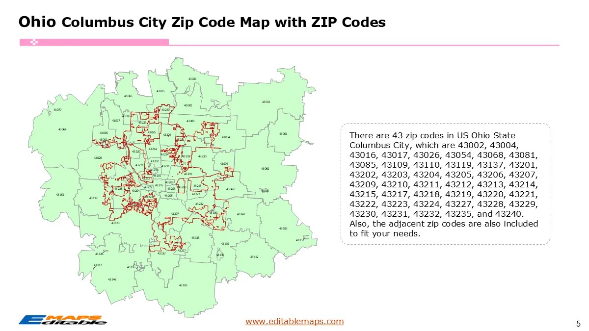 Columbus Ohio Zip Code Map Editable PowerPoint Maps Columbus Ohio Zip Code Map 5 