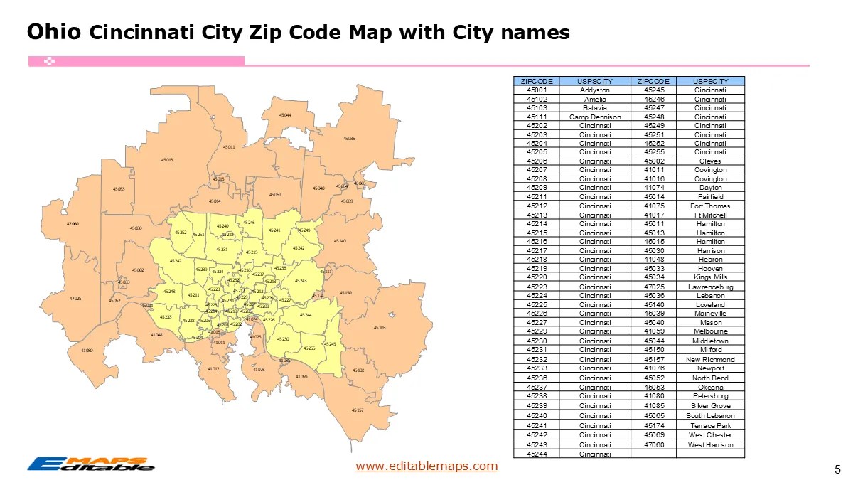 Cincinnati Ohio Zip Code Map Editable PowerPoint Maps Zip Code Map Cincinnati 5 