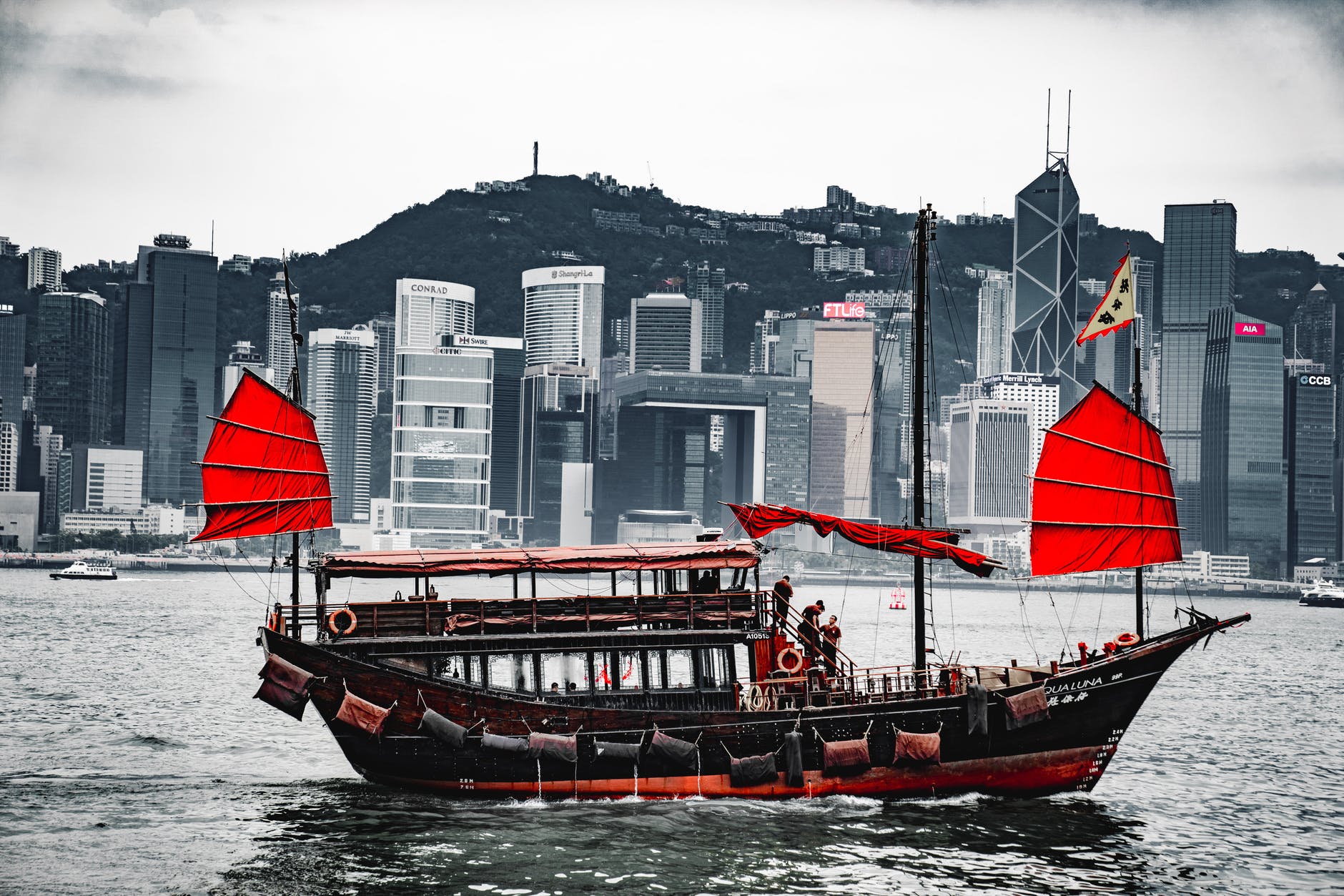 red and black boat