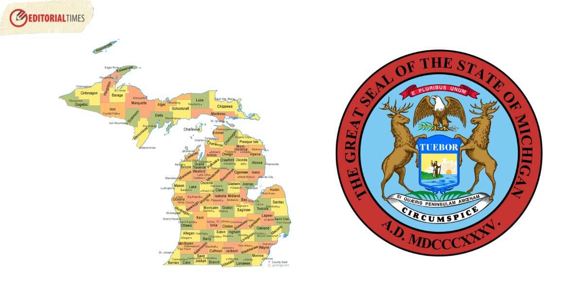 Michigan map and seal