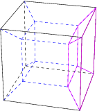 Animáció: egy kocka egy hiperkocka bal és jobb cellája között mozog