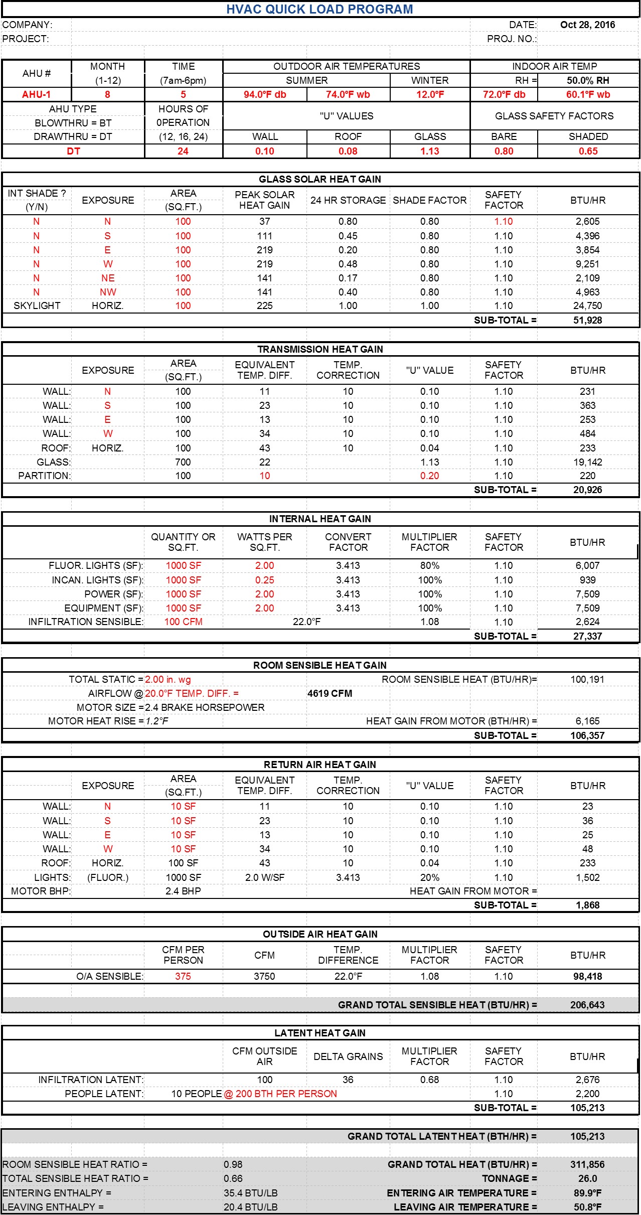 Hvac load calculation worksheet