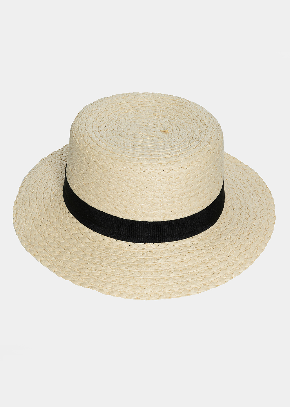 Ecru braided hat with black bow Μπεζ