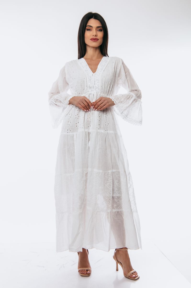 ΦΟΡΕΜΑ BOHO ΜΕ ΛΑΣΤΙΧΟ ΣΤΗΝ ΜΕΣΗ Άσπρο