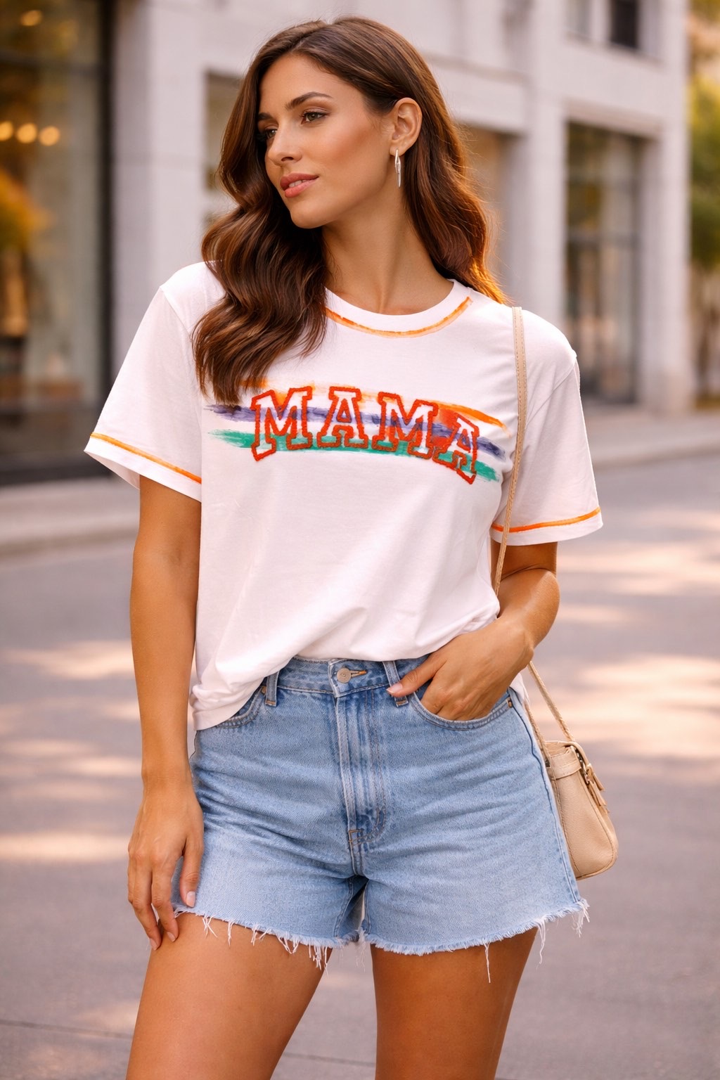 T-Shirt Με Στάμπα Mama Και Contrast Λεπτομέρειες – Λευκό | Dress Up Άσπρο