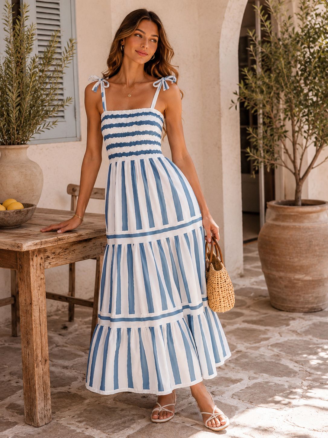 Maxi Φόρεμ Με Τιράντες Και Αέρινη Γραμμή - Σιέλ | Dress Up Σιέλ